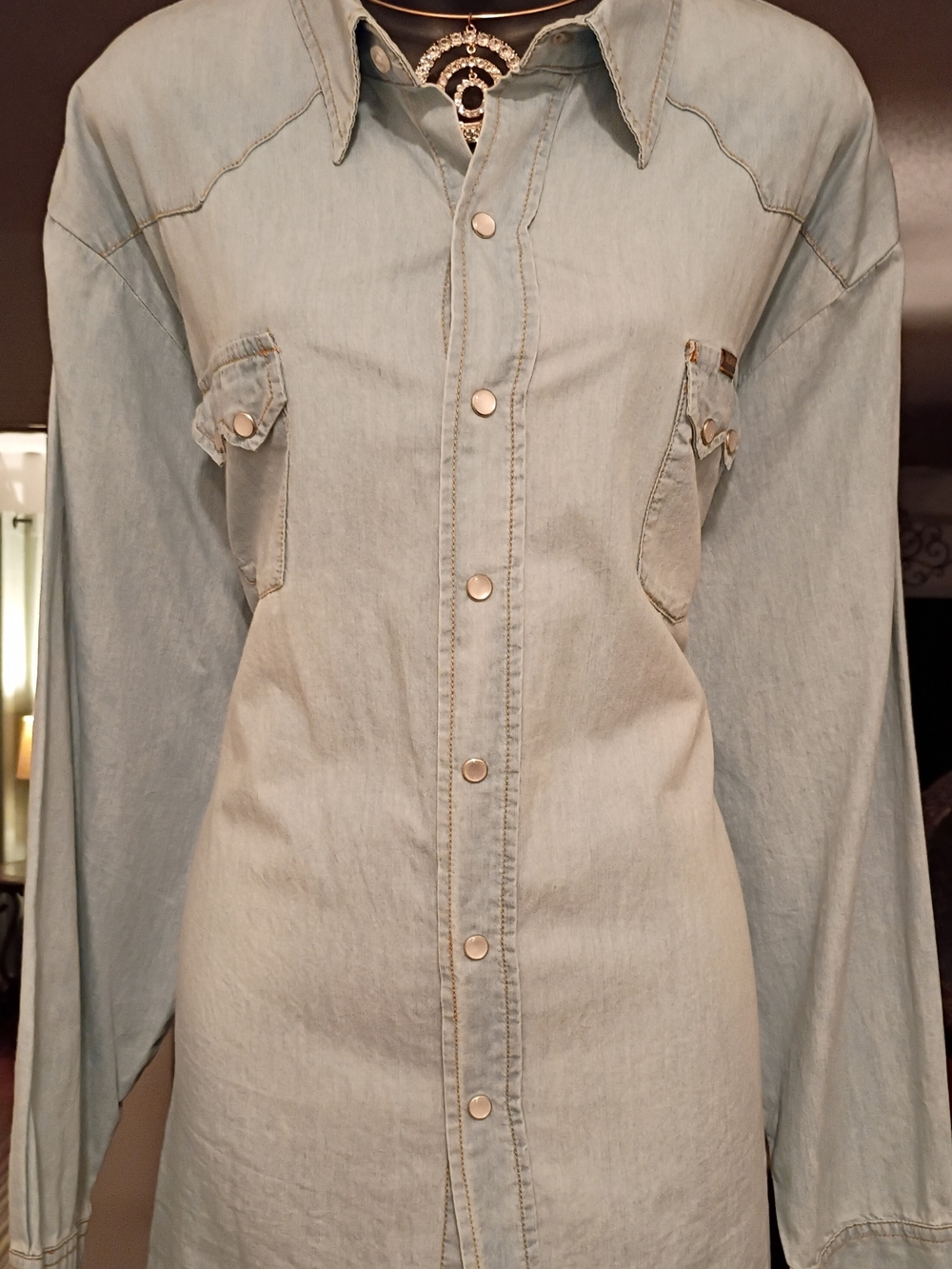 Light Wash Denim Button-Front Women's Jeans Shirt